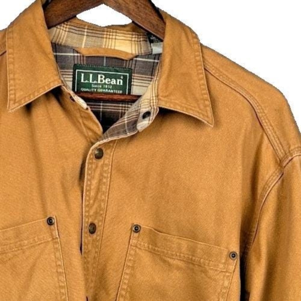 Vintage 90s LL Bean Flannel Lined Canvas Shirt Jacket Made In Canada Mens Size L